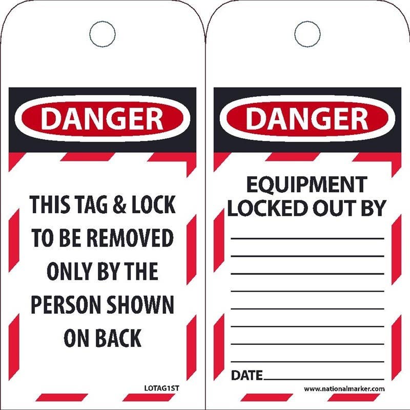 AccuformNMC LOTAG1ST Danger, This Tag & Lock To Be Removed Only...Tag, 6" x 3", Synthetic Paper, 25/Pk (Hole)
