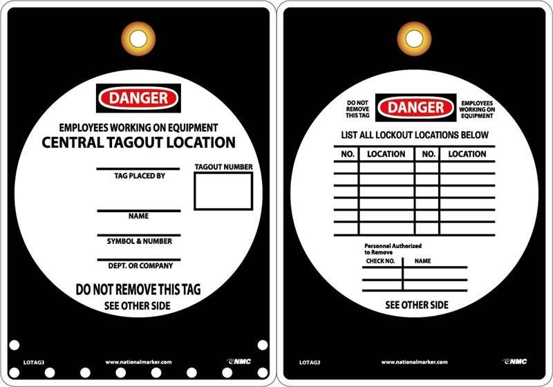 AccuformNMC LOTAG3 Employees Working On Equipment Lockout Tag, 14" x 10", Rigid Plastic, Round Corners