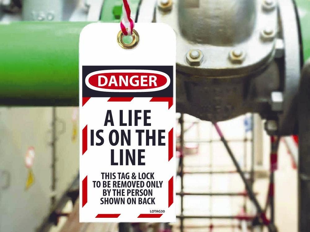 AccuformNMC LOTAG30 Danger, A Life Is On The Line Tag, 6" x 3", Unrippable Vinyl, 10/Pk