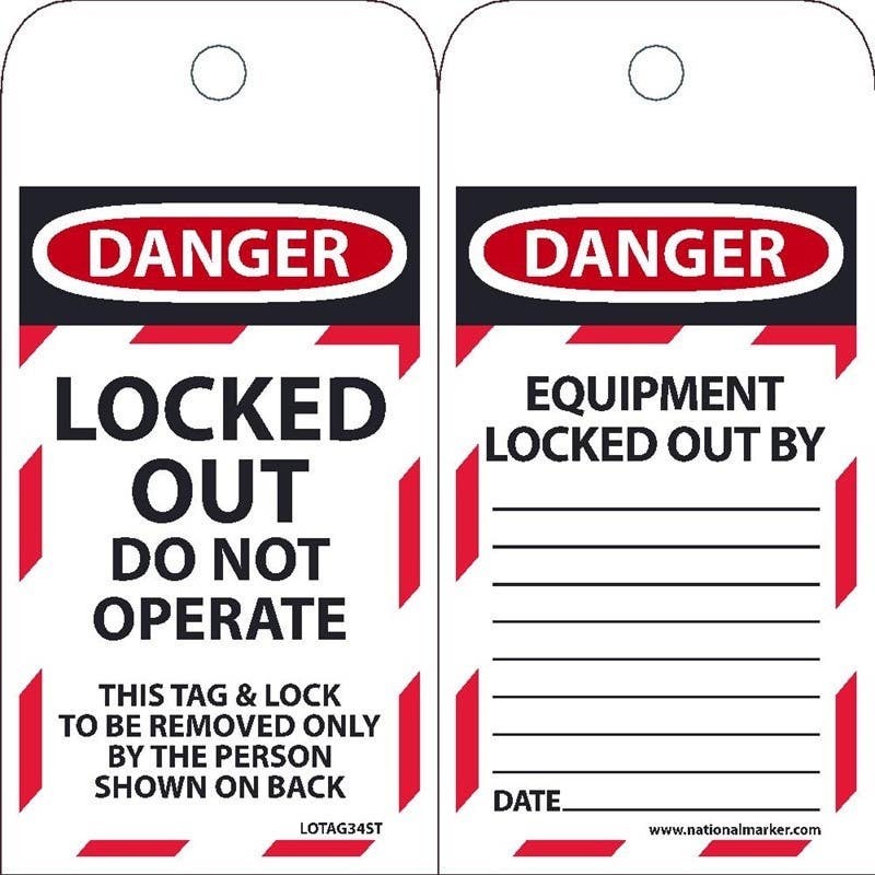 AccuformNMC LOTAG34ST Danger, Locked Out Do Not Operate Tag, 6" x 3", Synthetic Paper, 25/Pk (Hole)