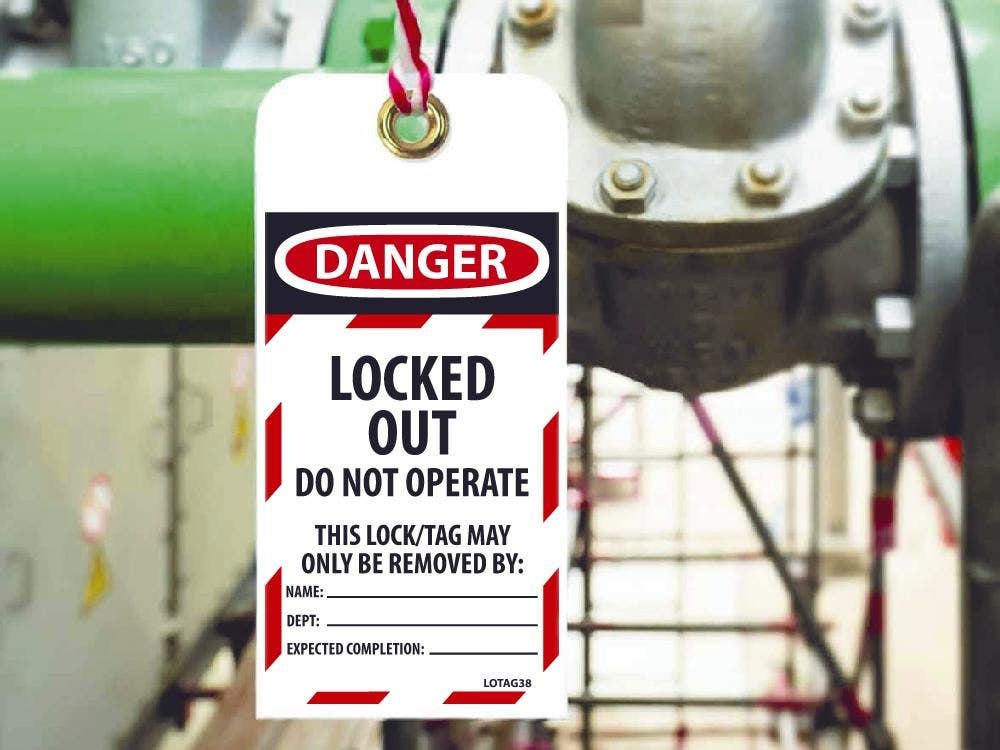 AccuformNMC LOTAG38-25 Danger, Locked Out Do Not Operate Tag, 6" x 3", Unrippable Vinyl, 25/Pk