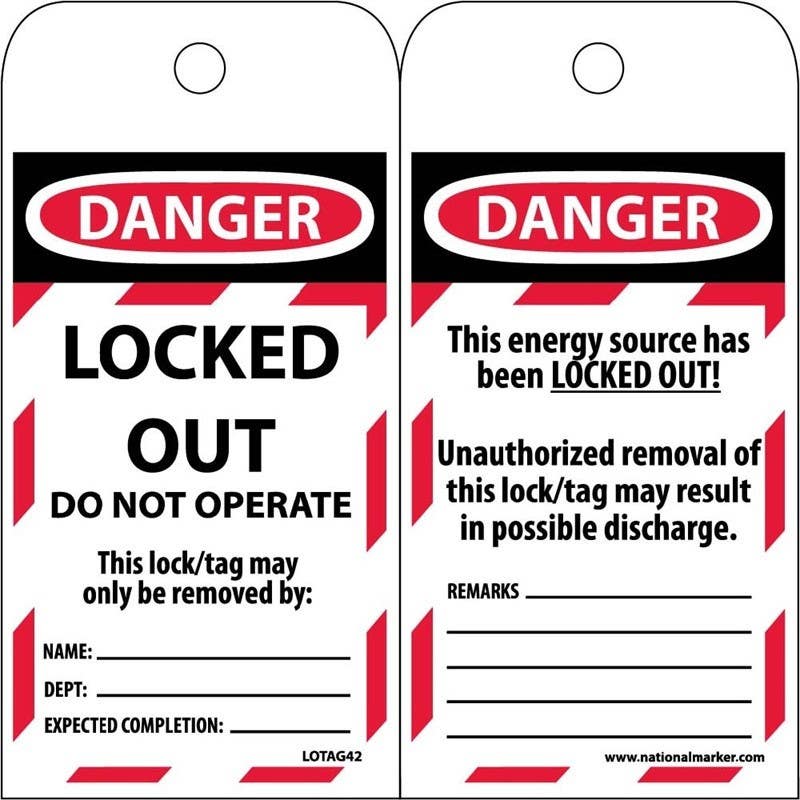 AccuformNMC TAR416 OSHA Danger Tags By-The-Roll, Locked Out Do Not Operate, PF-Cardstock, 6-1/4" H x 3" W, 100/Roll