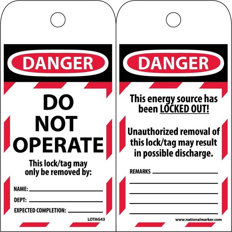 AccuformNMC LOTAG43ST100 Danger, Do Not Operate This Lock/Tag...Tag, 6" x 3", Polytag, 100/Box