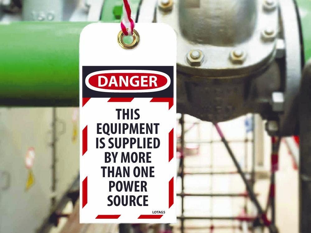 AccuformNMC LOTAG5 Danger, This Equipment Is Supplied...Tag, 6" x 3", Unrippable Vinyl, 10/Pk