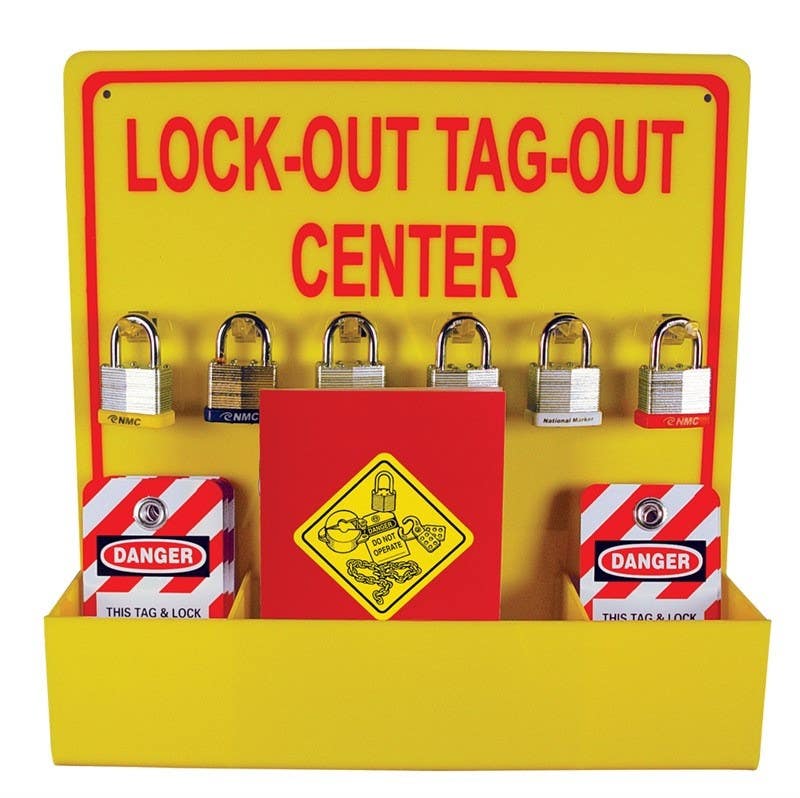 AccuformNMC LOTO3 Lock-Out Tag-Out Center, 16" x 16", Yellow Acrylic
