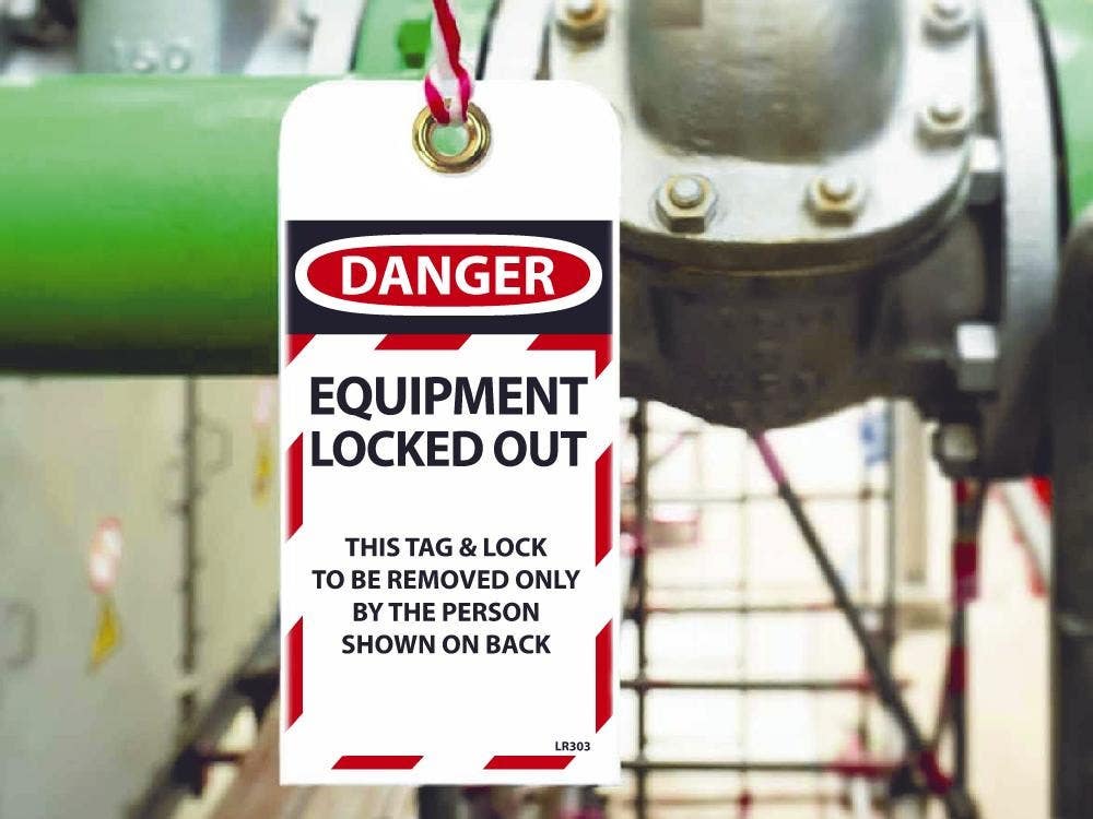 AccuformNMC LR303 Danger, Equipment Locked Out RFID Tag, 6" x 3", Unrippable Vinyl, w/Grommet, 10/Pk