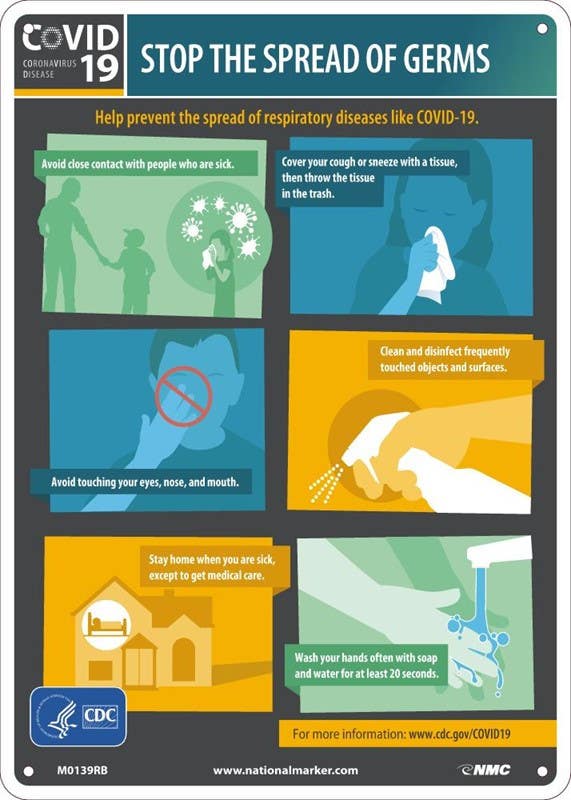 AccuformNMC M0139 Stop The Spread Of Germs Sign, 14" x 10"