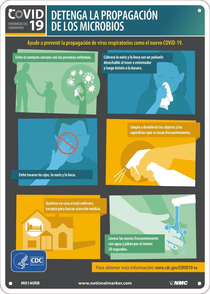 AccuformNMC M0140 Stop The Spread Of Germs Sign, 14" x 10", Spanish