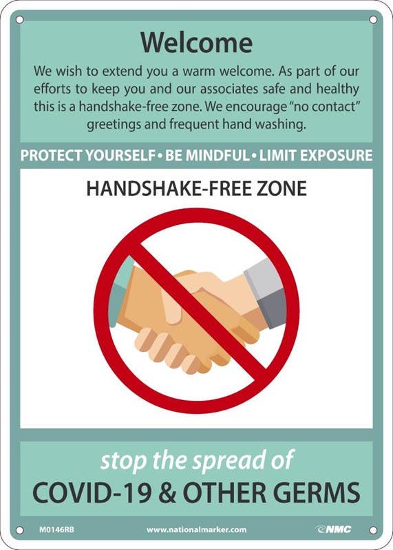 AccuformNMC M0146 Welcome Handshake Free Zone Sign, 14" x 10"