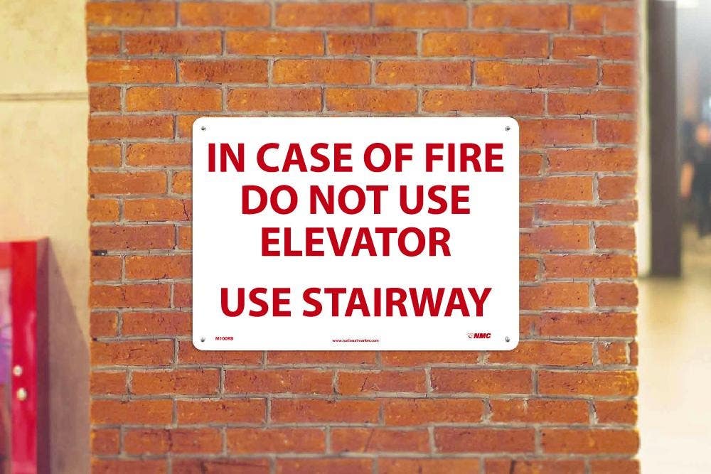 AccuformNMC M100RB In Case Of Fire Do Not Use Elevator...Sign, 10" x 14", Rigid Plastic
