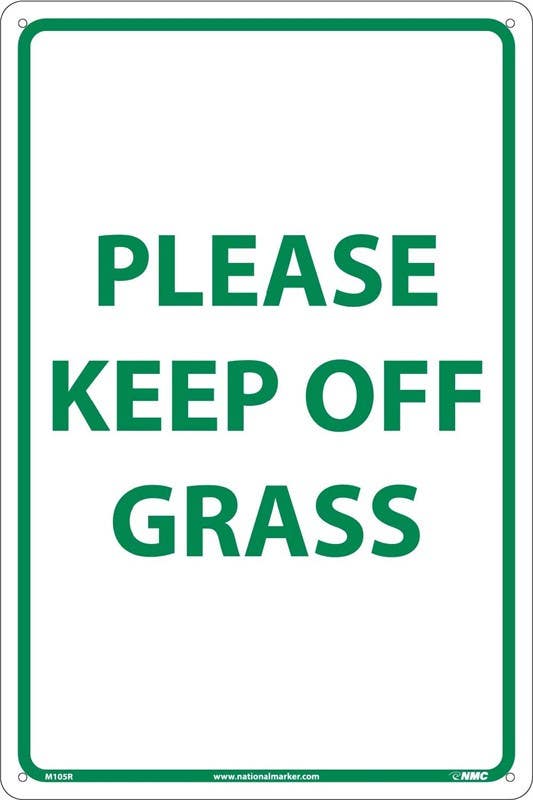 AccuformNMC M105 Please Keep Off Grass Sign, Green On White, 18" x 12"