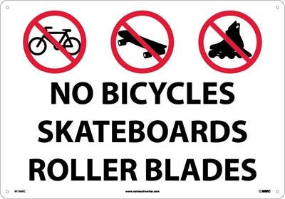 AccuformNMC M106AC No Bicycles Skateboards Rollerblades Sign, Graphic, Standard Aluminum, 14" x 20"