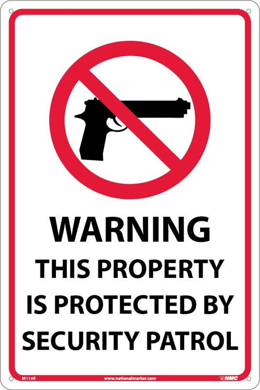 AccuformNMC M119 Warning This Property Is Protected By Security Patrol, Graphic, 18" x 12"