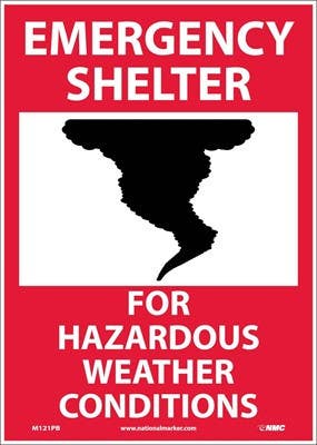 AccuformNMC MFEX Emergency Shelter Signs, For Hazardous Weather Conditions