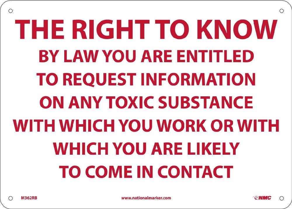 AccuformNMC M362 The Right To Know...Sign, 10" x 14"