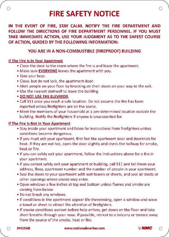 AccuformNMC M425AB NYC Fire Safety Notice Sign, 14" x 10", Standard Aluminum