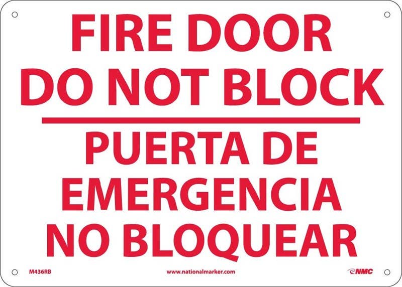 AccuformNMC M436 Fire Door Do Not Block Sign (Bilingual), 10" H x 14" W