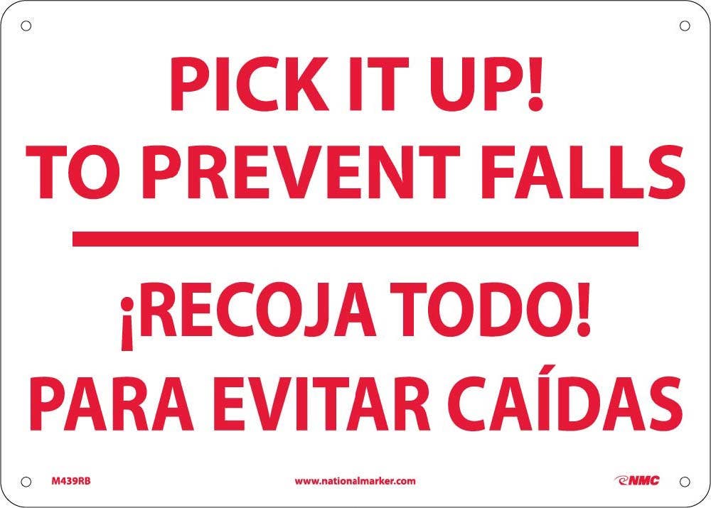 AccuformNMC M439 Pick It Up, To Prevent Falls Sign (Bilingual)