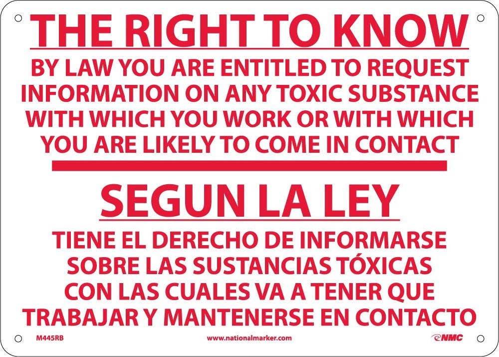 AccuformNMC M445 The Right To Know...Sign (Bilingual), 10" x 14"