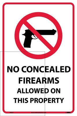 AccuformNMC MACC OSHA Notice Safety Sign, No Concealed Weapons Allowed On This Property