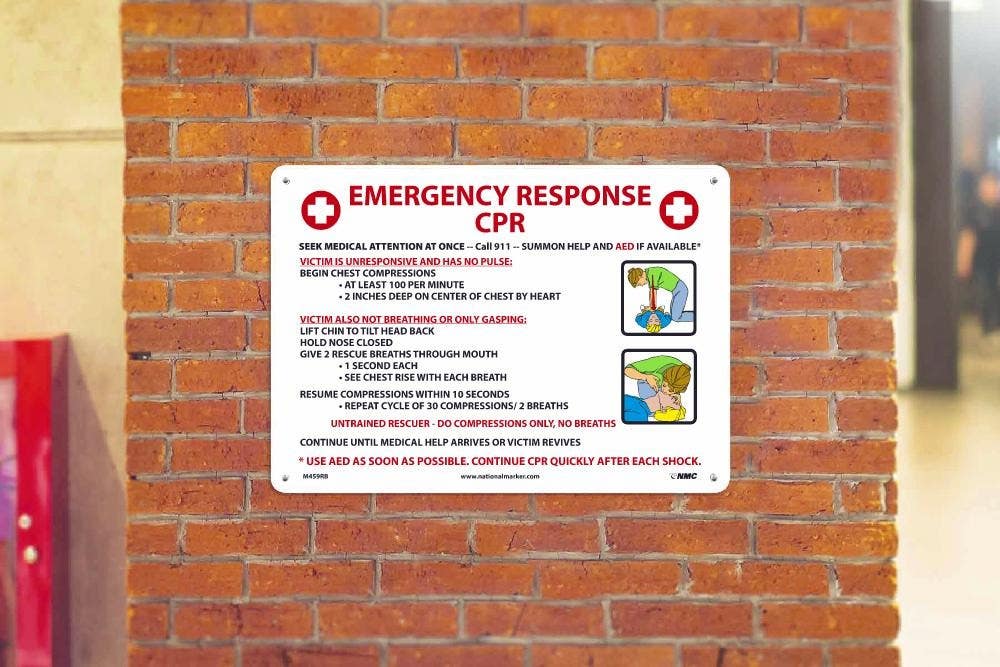 AccuformNMC MFSD609 Safety Sign, Adult CPR - Cardiac Arrest, 14" x 10", English