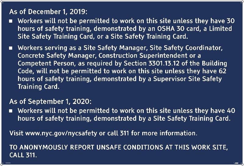 AccuformNMC M513ACP Worker Information Safety Sign, NY 311, English, 30" x 44", Light Weight Aluminum