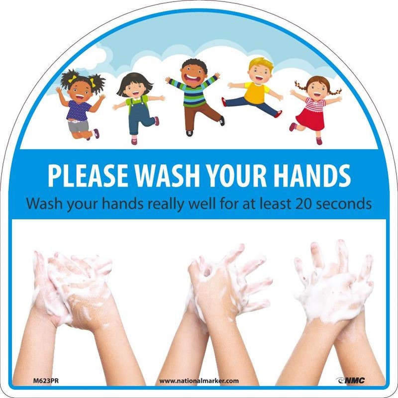 AccuformNMC M623 Please Wash Your Hands Sign (Blue), 12" x 12"