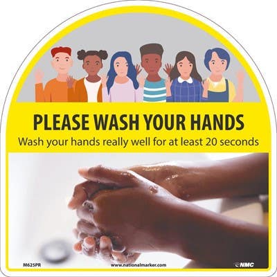 AccuformNMC M625 Please Wash Your Hands (Yellow), 12" x 12"
