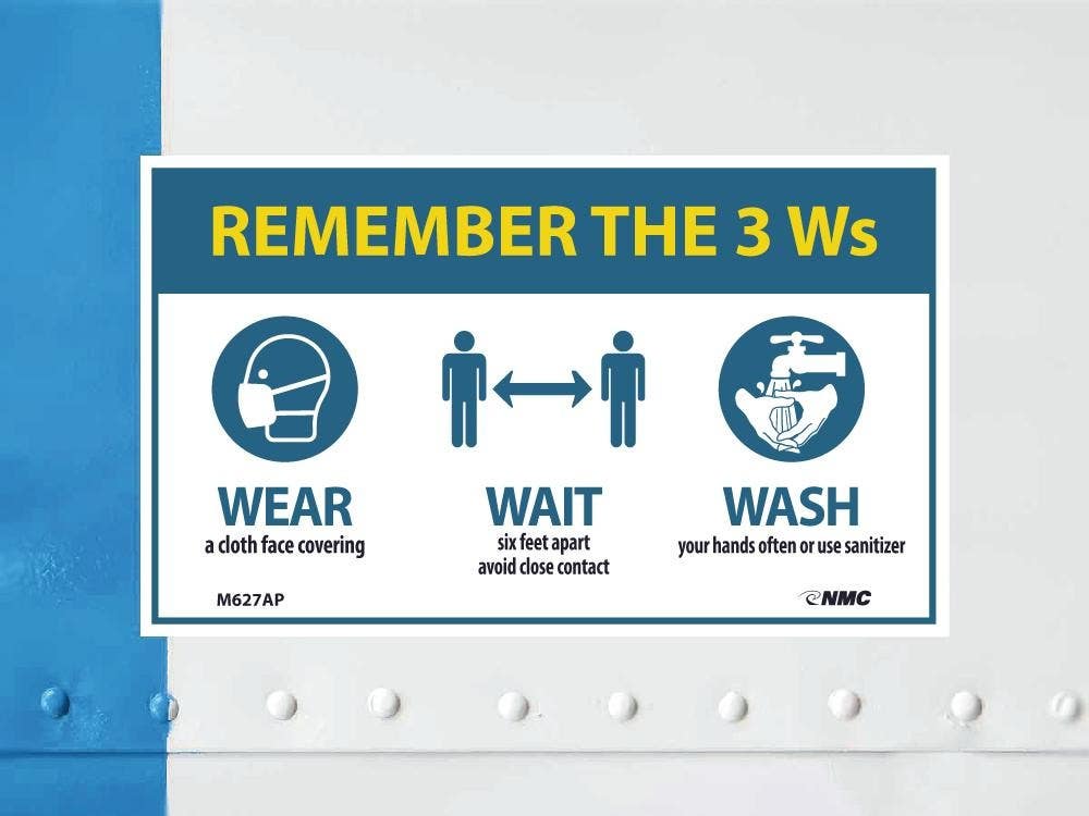 AccuformNMC M627AP Remember The 3 W's (Wear Wait Wash) Label, 3" x 5", Adhesive Backed Vinyl, 5/Pk