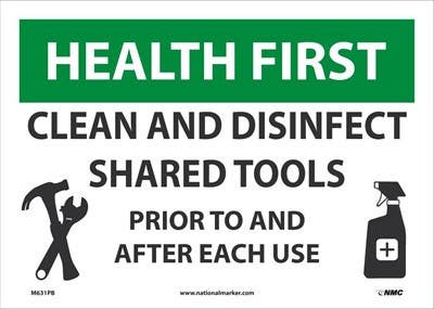 AccuformNMC M631 Health First Clean And Disinfect Shared Tools Sign, 10" x 14"