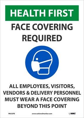 AccuformNMC M632 Health First Face Covering Required Sign, 14" x 10"