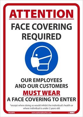 AccuformNMC M638 Attention Face Covering Required Sign, 14" x 10"