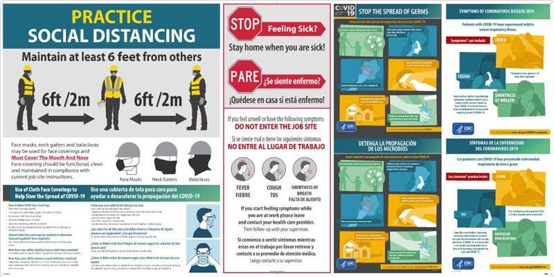 AccuformNMC M65 Pract Social Dist., Covid-19 Multi Message Sign, Light Weight Aluminum, Large Format, Eng/Esp