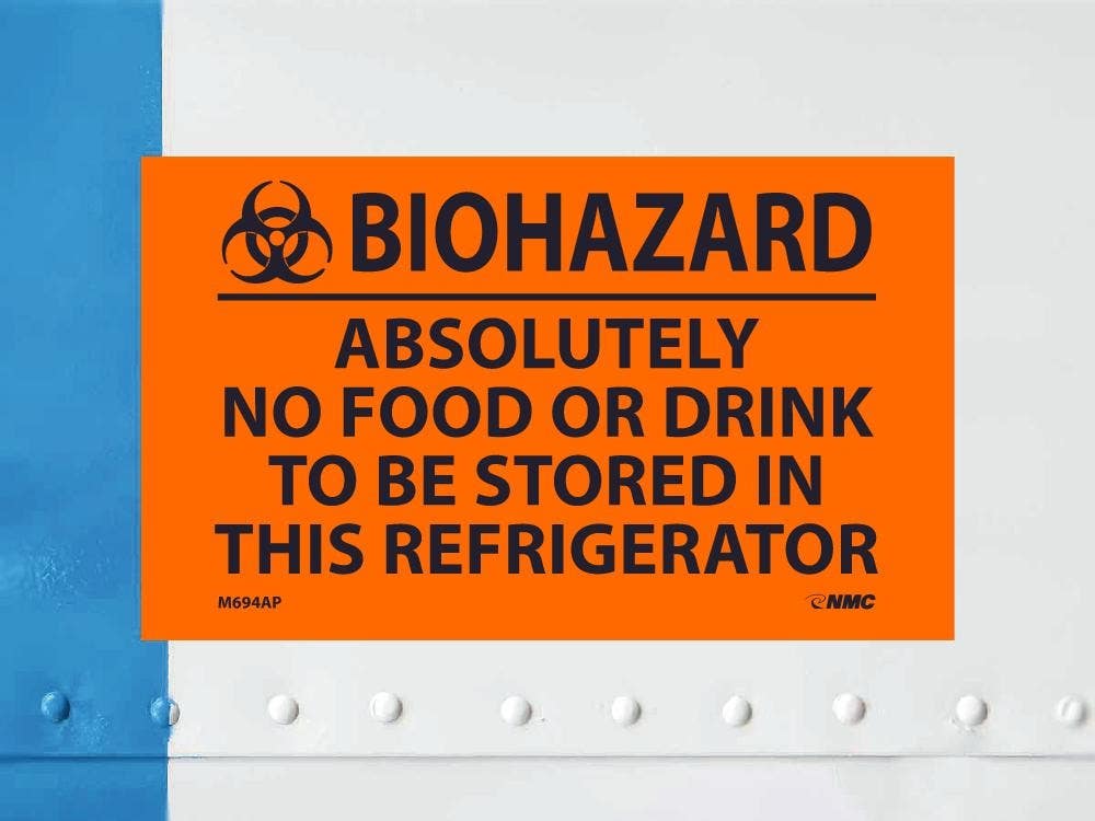 AccuformNMC LBHZ935VSP Biohazard Safety Label, Absolutely No Food Or Drink To Be Stored In This Refrigerator, Adhesive Vinyl, 3-1/2" x 5", 5/Pk