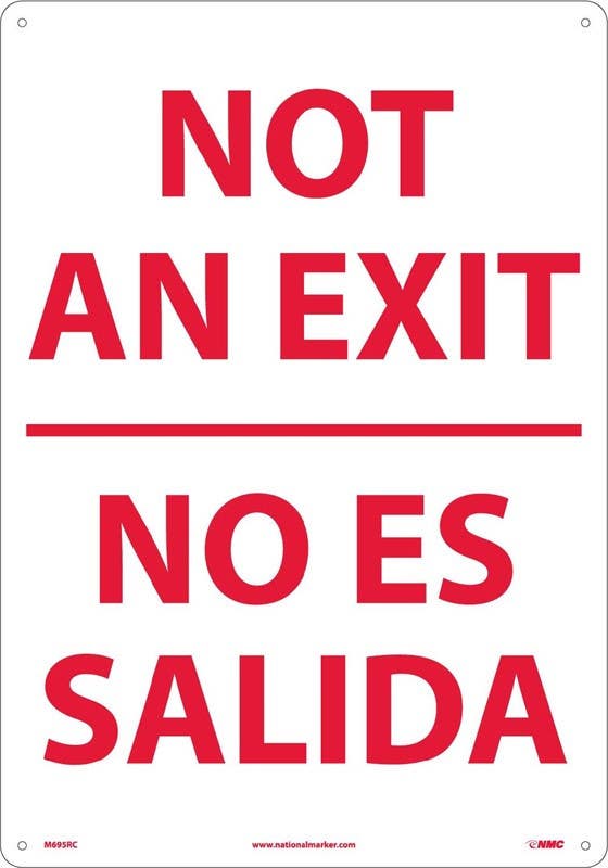AccuformNMC SBMEXT Bilingual Spanish Safety Sign - Not An Exit / No Es Salida