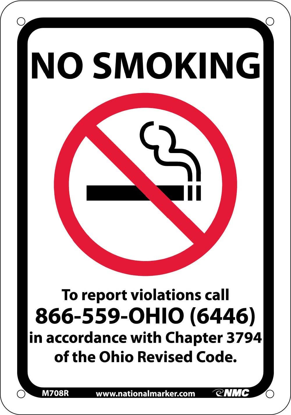 AccuformNMC MSMK Safety Sign, No Smoking - To Report Violations Call - 866-559-OHIO (6446)…