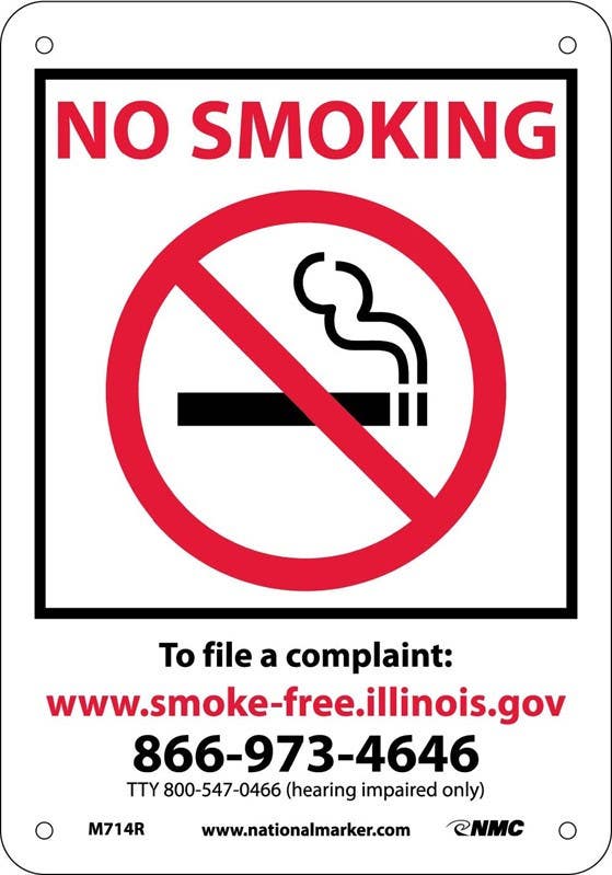 AccuformNMC MSMK Safety Sign, No Smoking Indoor Or Within 15 Feet Of Entrance (Illinois)