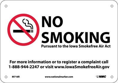 AccuformNMC MSMK Safety Sign, No Smoking Pursuant To The Iowa Smokefree Air Act