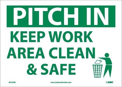 AccuformNMC MHSK914 Safety Sign, Pitch In - Keep All Work Areas Clean, 10" x 14"