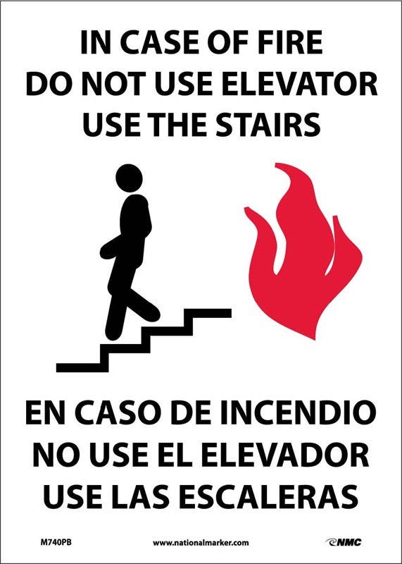 AccuformNMC SBMEXT Bilingual Safety Sign, In Case Of Fire Do Not Use Elevator - Use The Stairs (Graphic)