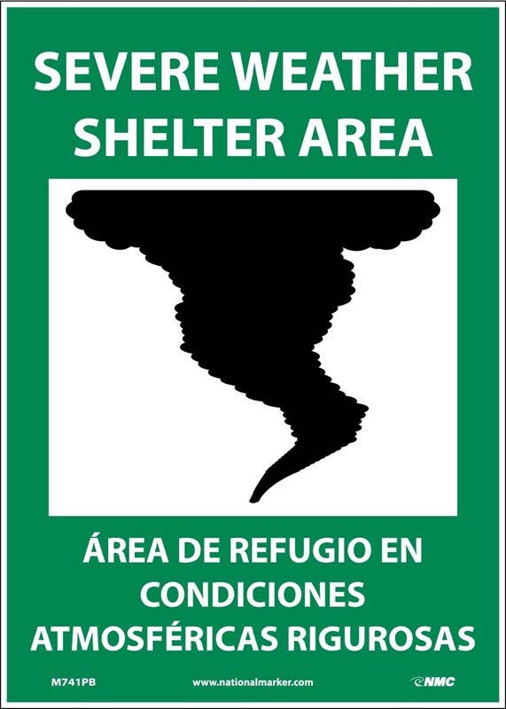 AccuformNMC SBMFEX524 Bilingual Safety Sign, Severe Weather Shelter Area, 14" x 10"