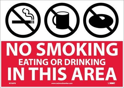 AccuformNMC MHSK543 Safety Sign, No Smoking Eating Or Drinking In This Area, 10" x 14"