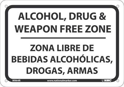 AccuformNMC M964 Alcohol Drug & Weapon Free Zone Sign - Bilingual