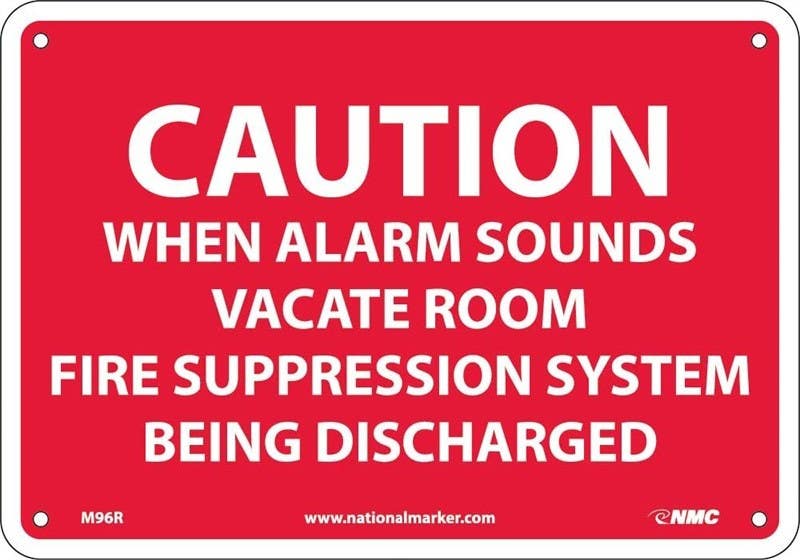 AccuformNMC M96R Caution When Alarm Sounds Vacate Room...Sign, 7" x 10", Rigid Plastic