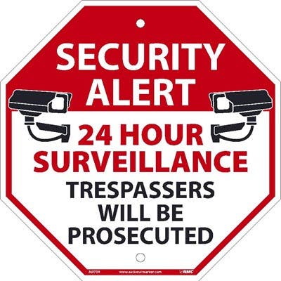 AccuformNMC M975 Security Alert, 24 Hour Surveillance...Octagon Sign, 12" x 12"