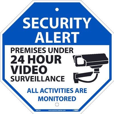 AccuformNMC M976 Security Alert, Premises Under 24 Hour Video Surveillance...Octagon Sign, 12" x 12"