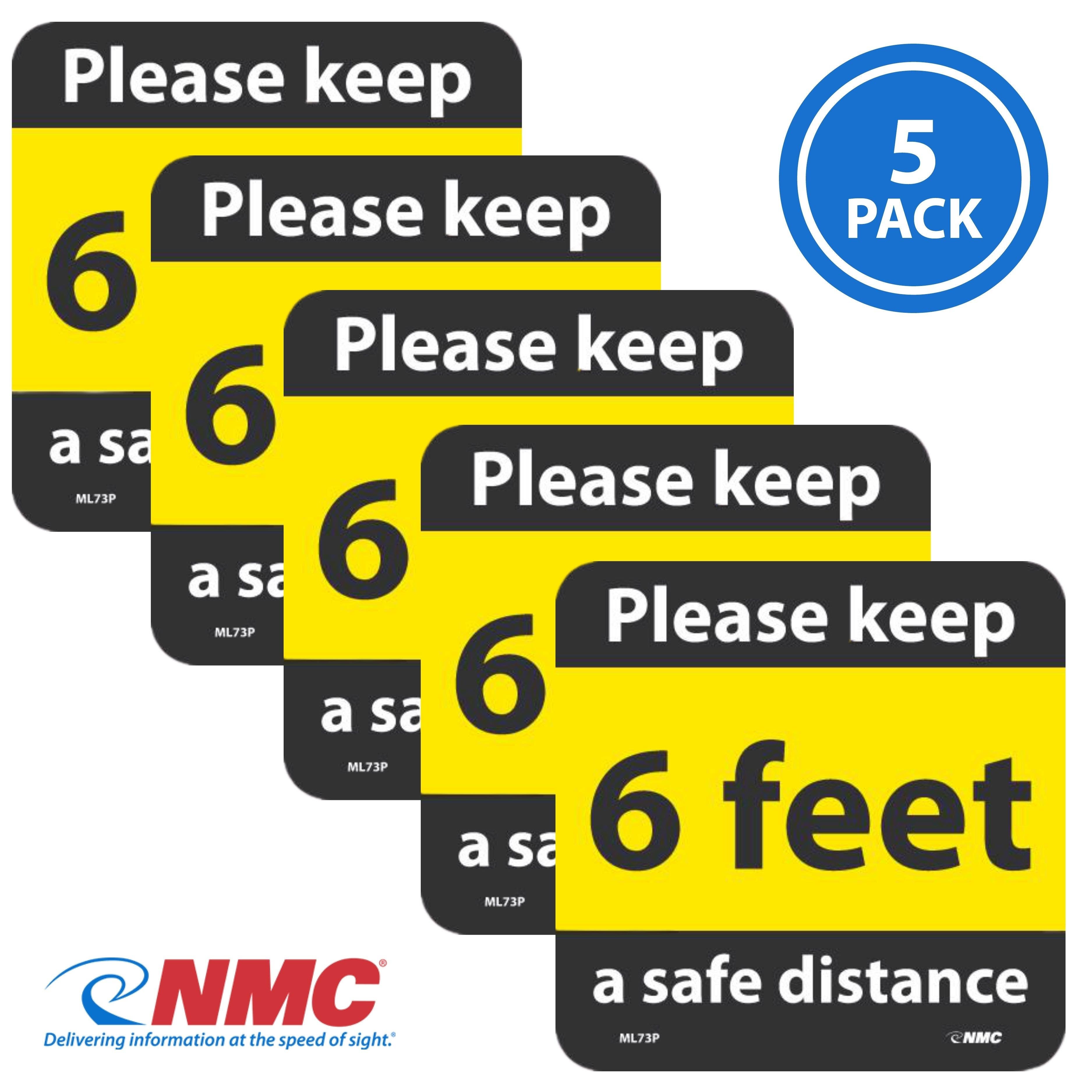 AccuformNMC ML73P Please Keep A Safe Distance, 6 Feet Label, 6" x 6", Adhesive Backed Vinyl, 5/Pk
