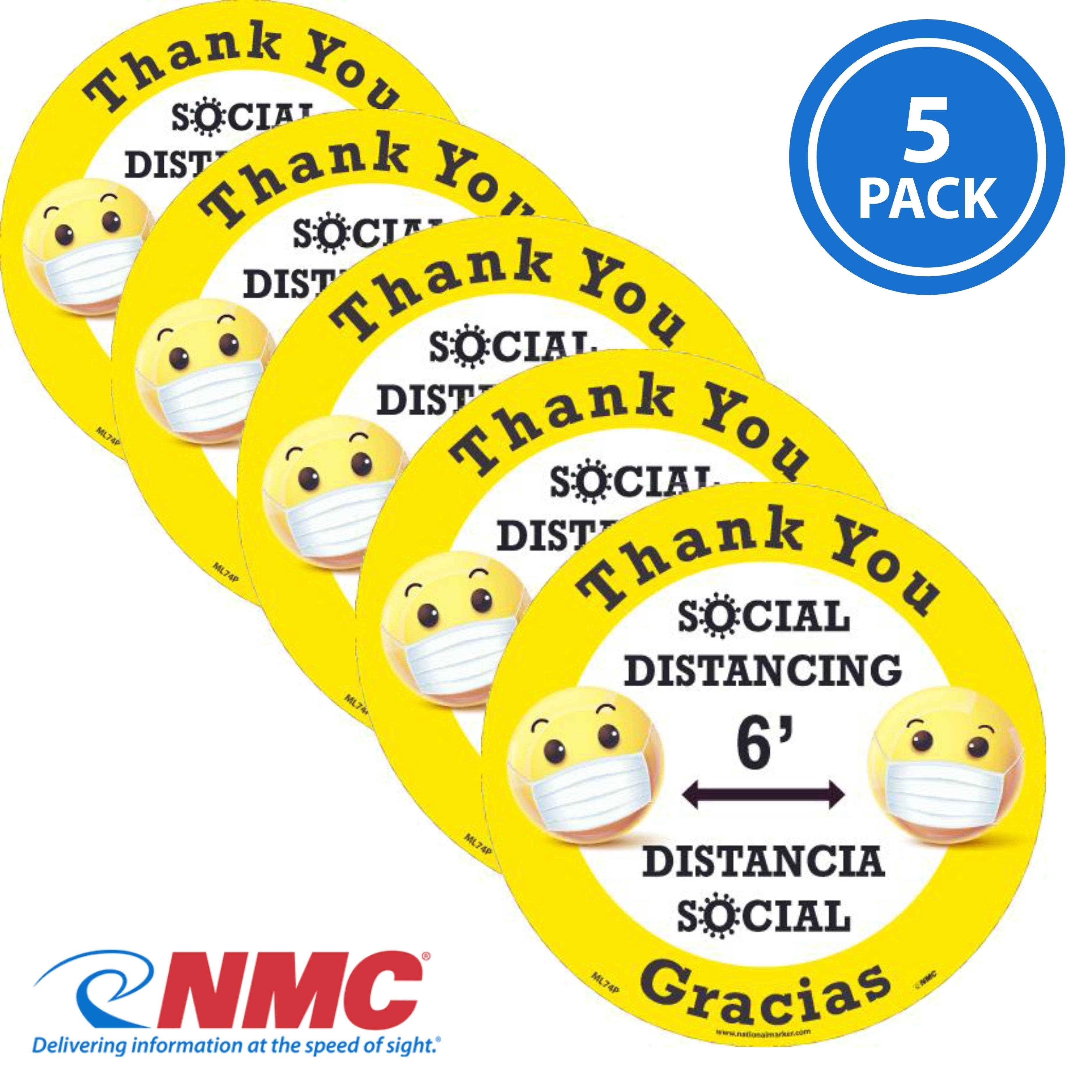 AccuformNMC ML74P Thank You Social Distancing 6'Label, Eng/Esp, 6" x 6", Adhesive Backed Vinyl, 5/Pk