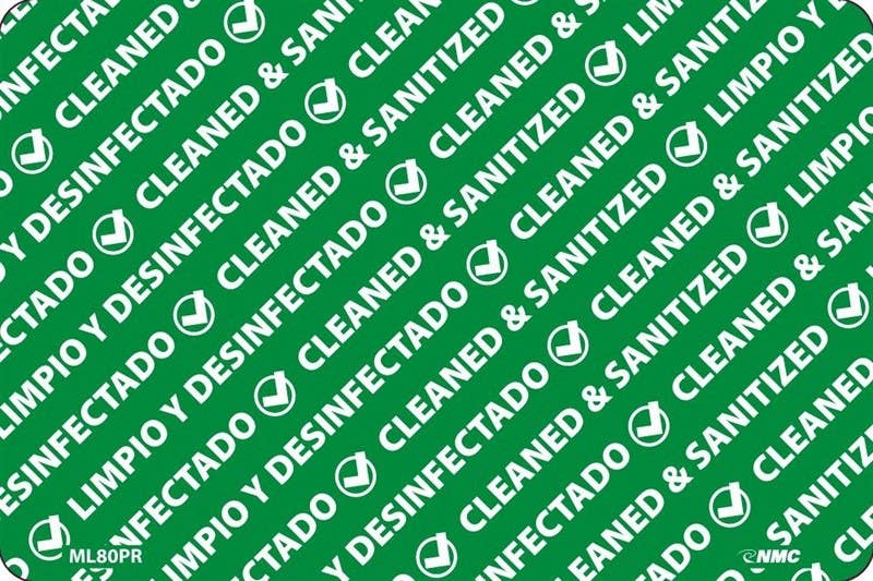 AccuformNMC ML80PR Cleaned & Sanitized Label, Eng/Span, 2" x 3", PS Removable Vinyl, 25/Pk