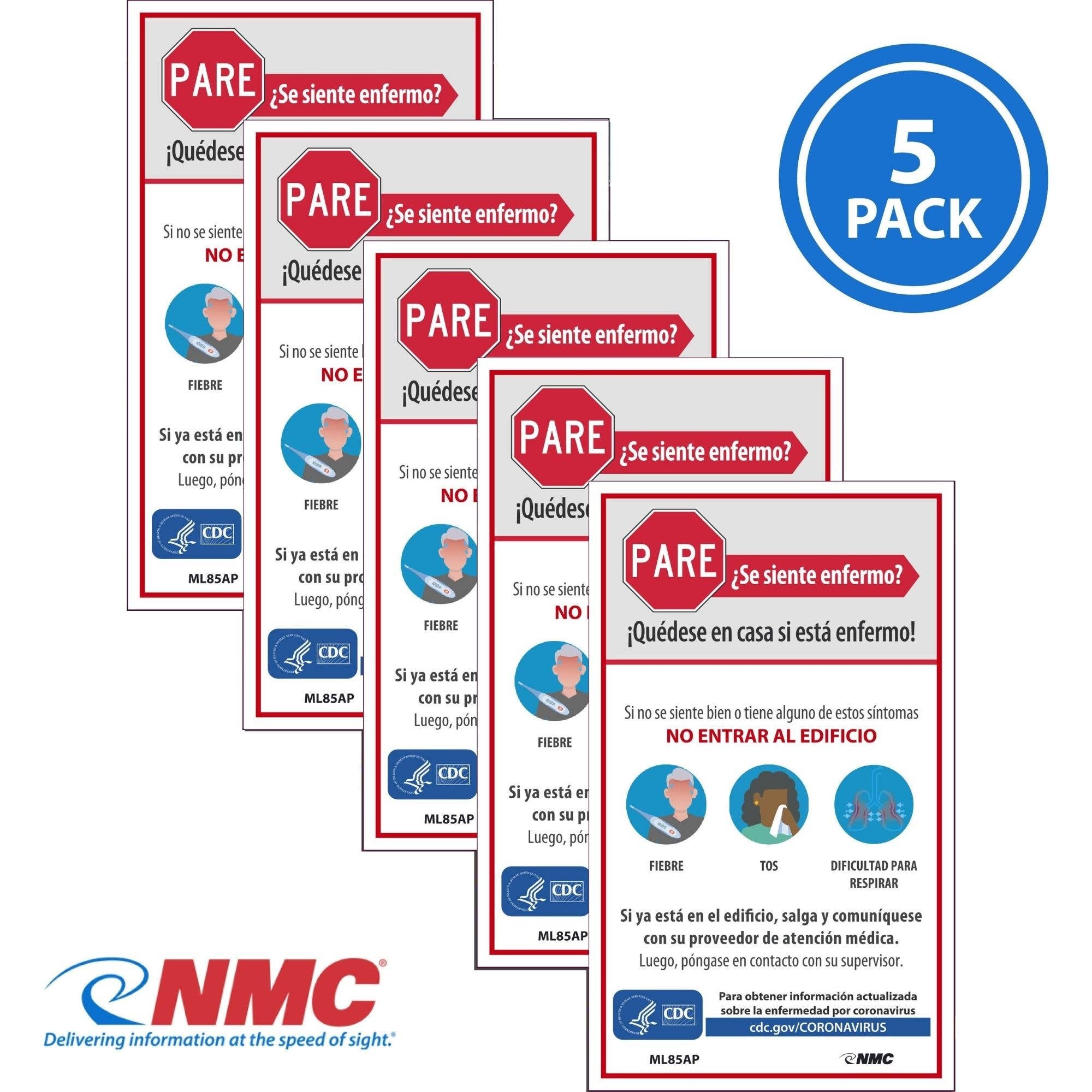 AccuformNMC ML85AP Stop Feeling Sick CDC Label (Spanish), 5" x 3", Adhesive Backed Vinyl, 5/Pk